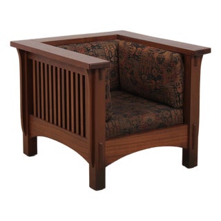 Mission Style Solid Mahogany Cube Arm Chair For Sale