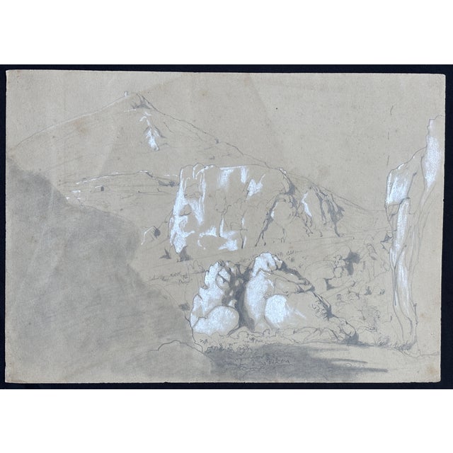 Grand Tour Gibraltar Sketch in Graphite and White Crayon, Ca Prior to 1888 For Sale - Image 3 of 12