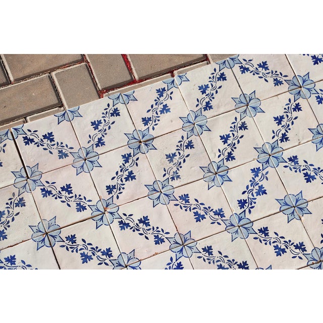 Baroque Antique 19th Century Portuguese Tiles With Floral Garland and Star Motif Set of 75 For Sale - Image 3 of 18