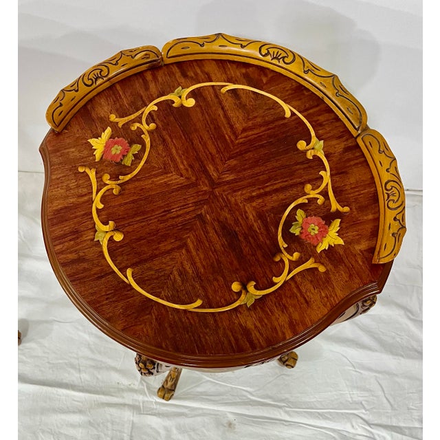 Pair of Vintage French Inlayed Carved Walnut Side Tables – 1930s For Sale In Wichita - Image 6 of 10
