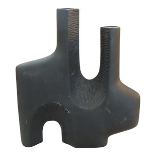 Mid-Century Modern Organic Matte Black Glazed Ceramic Vase For Sale