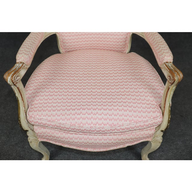 French Creme Painted Heavily Distressed Finished Walnut Louis XV Armchair For Sale - Image 9 of 10