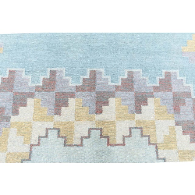 Textile Doris Leslie Blau Mid-Century Swedish Geometric Slate Gray Flatweave Wool Carpet For Sale - Image 7 of 9