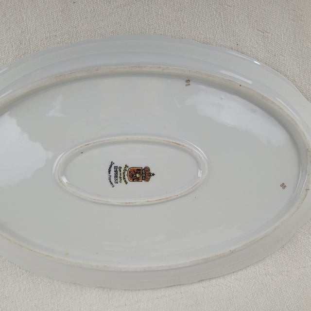 Victorian Early 20th Century Schumann Germany Empress Dresden Flowers Oval Serving Platter Porcelain For Sale - Image 3 of 6