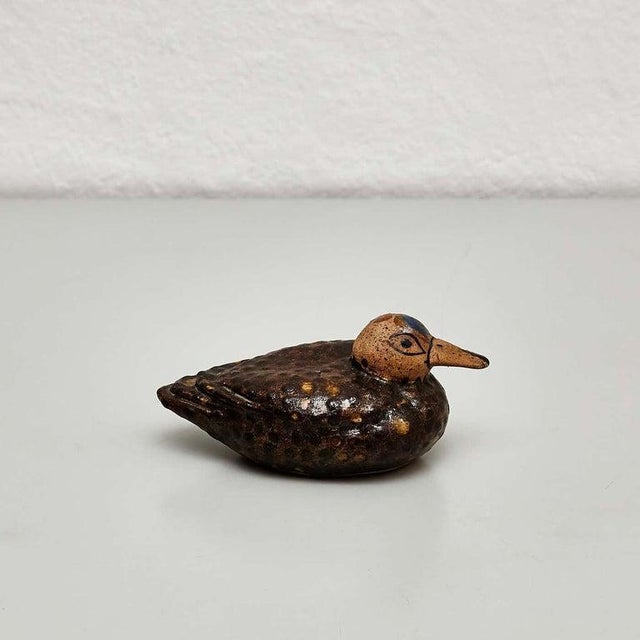 Brown Naif Primitive Art Hand-Painted Ceramic Duck Sculpture, 1940s For Sale - Image 8 of 16