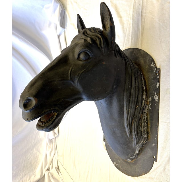 Antique French Life Size Heavy Cast Iron Horse Head Wall Mount Plaque Indoor/ Outdoor For Sale - Image 12 of 18