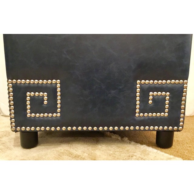 Contemporary Furniture Classics Modern Blue Leather Meander Ottoman For Sale - Image 3 of 6