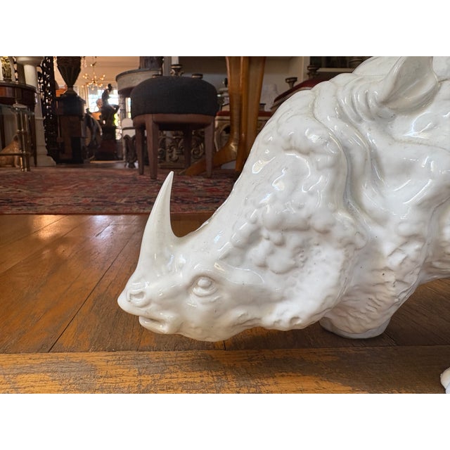Art Deco 1960s Italian Modern Glazed Ceramic Rhinoceros For Sale - Image 3 of 11