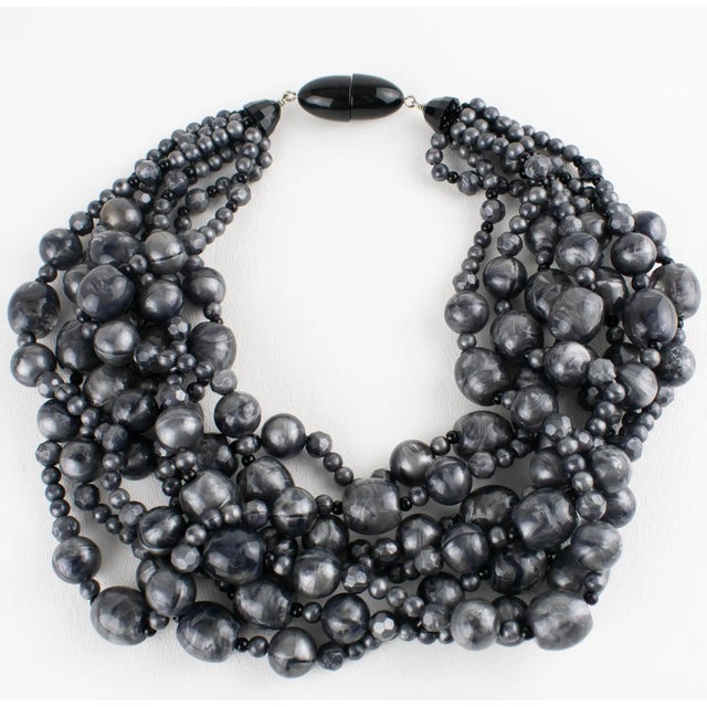 Angela Caputi Angela Caputi Stormy Gray Beaded Multi-Strand Resin Necklace For Sale - Image 4 of 11