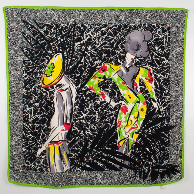 Ted Lapidus Paris Silk Scarf Multicolor Fashion Models Print For Sale In Atlanta - Image 6 of 8