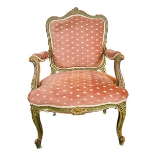 Antique French Louis XV Rococo Gilt Fauteuil – Celadon Salon Armchair For Sale