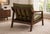 Olive Green Leather Lounge Chair, Mid Century Modern Accent Chair, Solid Wood Frame Armchair, Luxury Living Room Seating For Sale - Image 4 of 6
