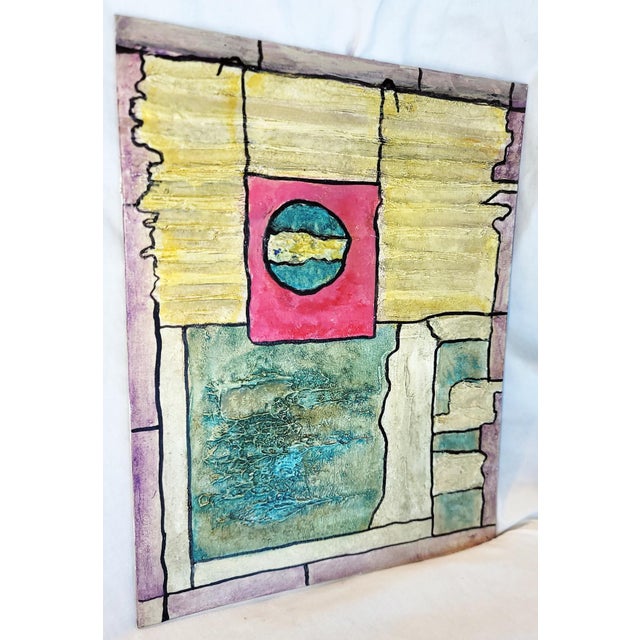 Fun shape and texture acrylic on masonite abstract painting by Florida artist, Dan Bennett. Small scale will add dimension...