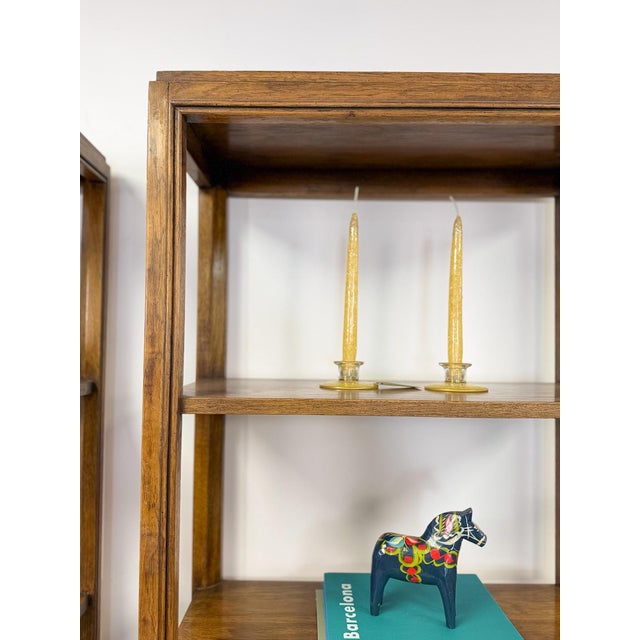 Drexel MCM Transitional Bookcase Pair Solid Wood Vintage Mid-Century Storage, Attributed For Sale - Image 13 of 14