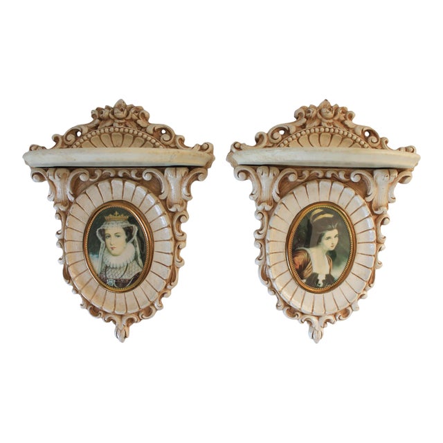Vintage Victorian Style Cameo Wood Wall Shelves - A Pair For Sale