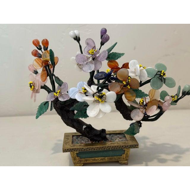 Mid 20th Century Vintage Gemstone Bonsai Tree Sculpture Asian, Semi Precious Stones, Jade Brass Pot For Sale - Image 5 of 12