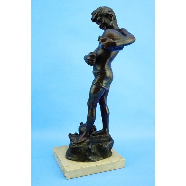 Large 20th Century Antimony Water Carrier Sculpture with Marble Base, Naples, Italy For Sale - Image 3 of 18