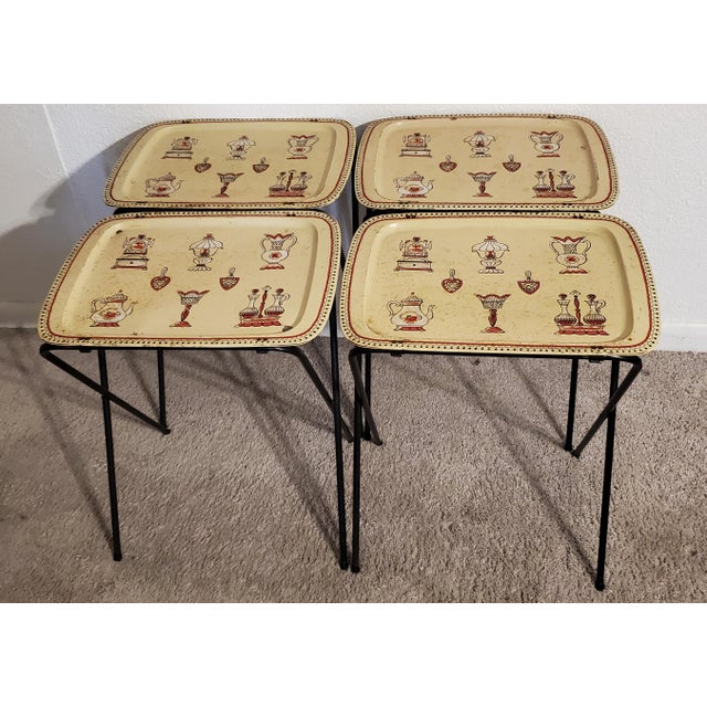 1960s Metal TV Tray With Storage Rack Set of 4 Chairish