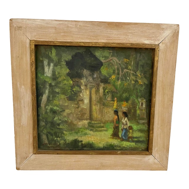 1970’s Oil on Canvas Bali Painting With Women and Child For Sale