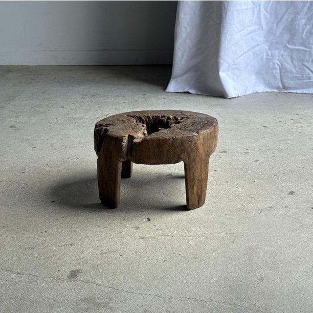 Small Circular Four-Legged Stool in Organic Openwork Teak, 1980s For Sale - Image 11 of 11