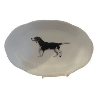 Shabby Chic Porcelain Hunting Dog Platter For Sale
