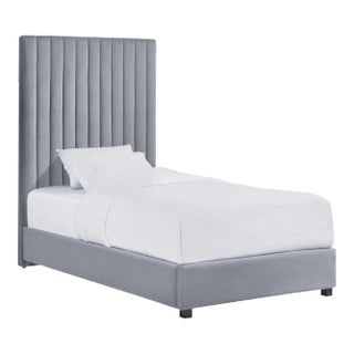 Arabelle Grey Velvet Twin Bed For Sale