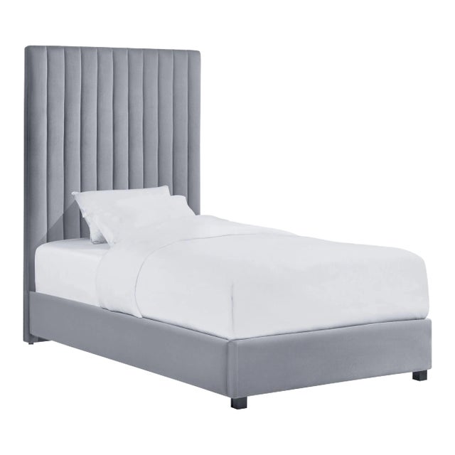 Arabelle Grey Velvet Twin Bed For Sale