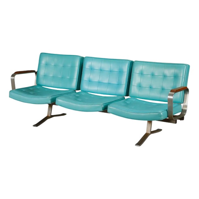 Mid-Century Modern Heavy Steel Airport Tandem Sofa, Circa 1950s For Sale