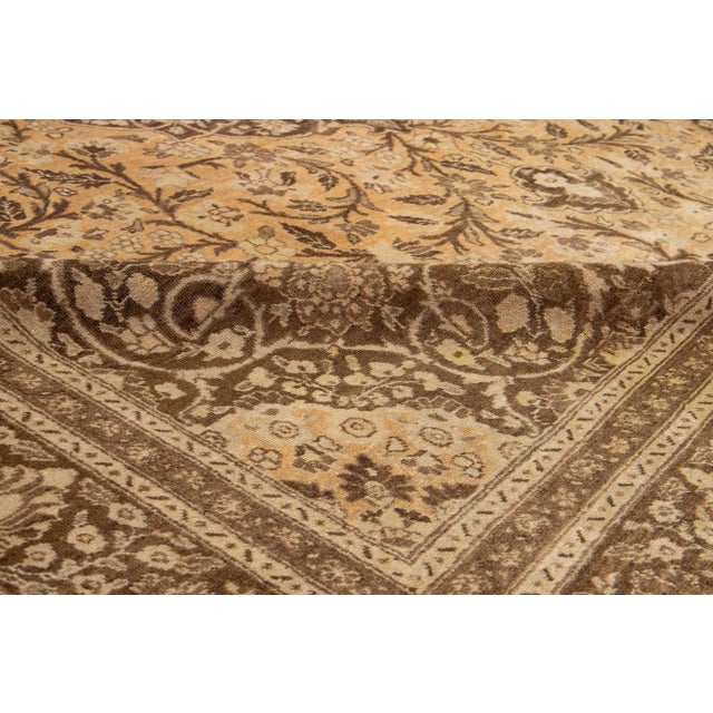 10 X 13 Vintage Tabriz Handmade Designed Wool Rug in Tan Color For Sale - Image 10 of 10