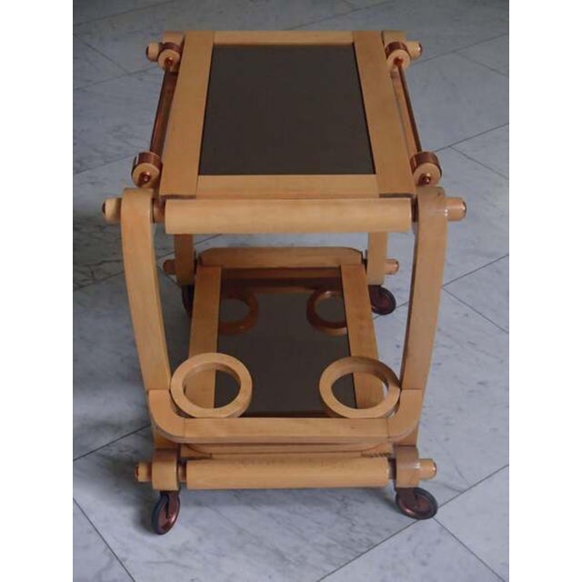 Bar Trolley in Light Oak with Copper Accents and Removable Serving Tray, 1940s For Sale - Image 9 of 10