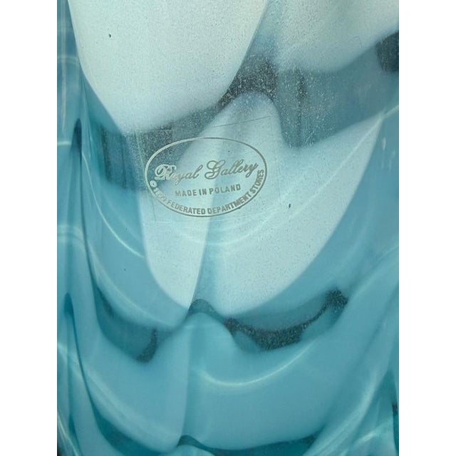Glass Royal Gallery Turquoise Hand Blown Opalescent Art Glass Handkerchief Vase Poland For Sale - Image 7 of 10
