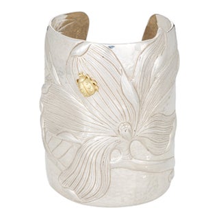 C2000 Tiffany & Co Magnolia Cuff Bracelet Sterling Silver 18k Gold 3" Wide For Sale