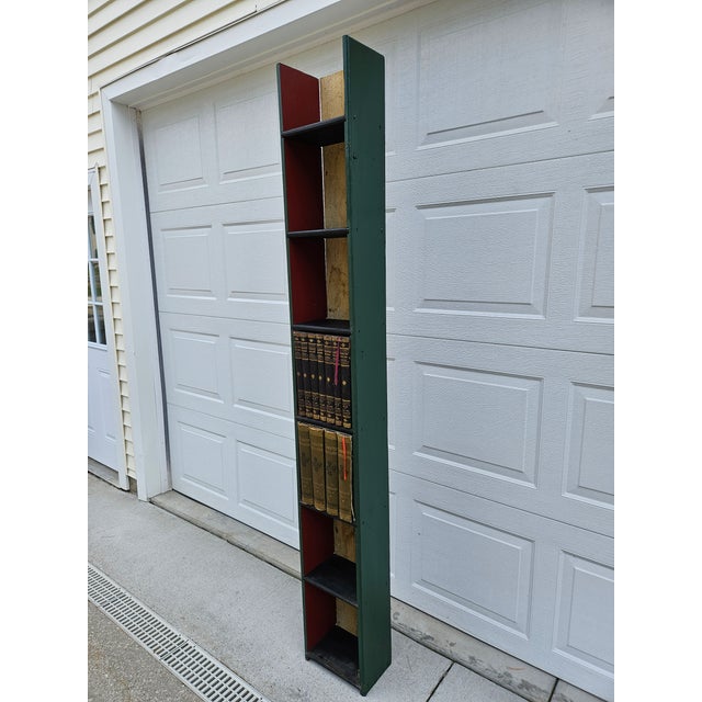 Green Folk Art Bookcase or Etagere With Faux Book Front Cabinets For Sale - Image 6 of 16