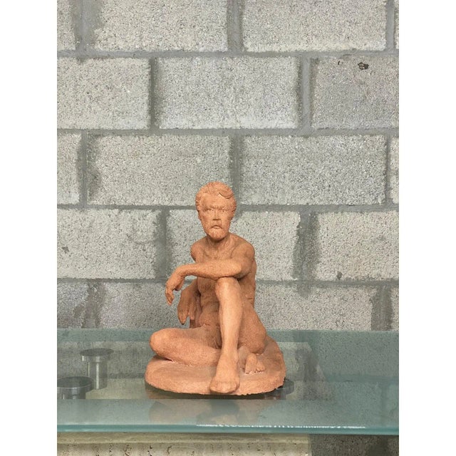 Late 20th Century Vintage Brutalist Seated Male Nude Figural Sculpture For Sale - Image 5 of 10