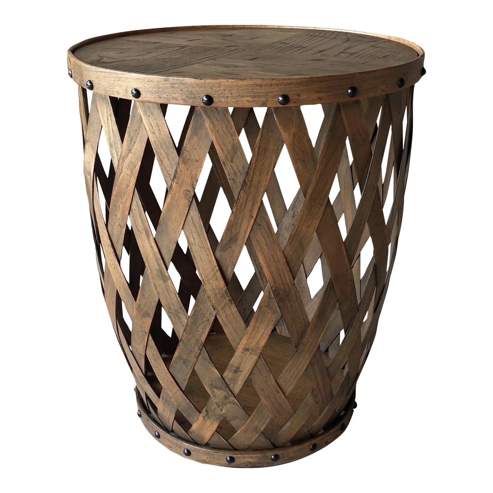 Henredon Circa 76 Collection Solid Oak Slat Barrel Drum Drinks Table