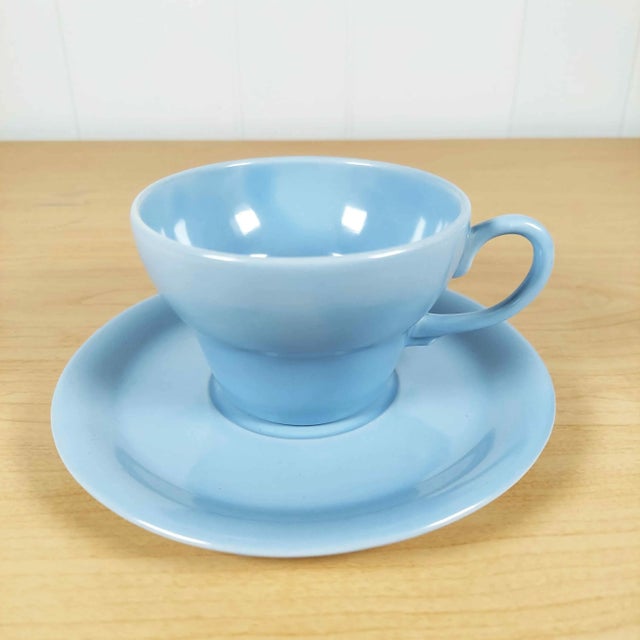 This vintage Pacific Pottery Arcadia cup and saucer set is in lovely condition. Pastel Delph Blue. Mid Century Modern...