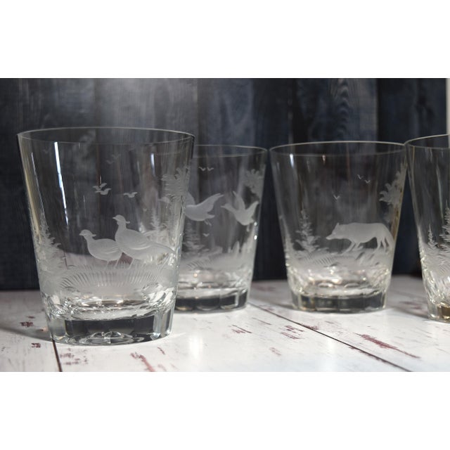 Glass Mid 20th Century American Etched Animal Queen Lace Crystal Double Old Fashioned Glasses - Set of 4 For Sale - Image 7 of 15