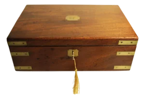 Victorian Campaign Writing Slope with Decorative Brass Trim and Green Leather Interior, Set of 6