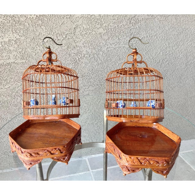 Late 20thCentury Petite Chinese Bamboo & Rattan Decorative Birdcages