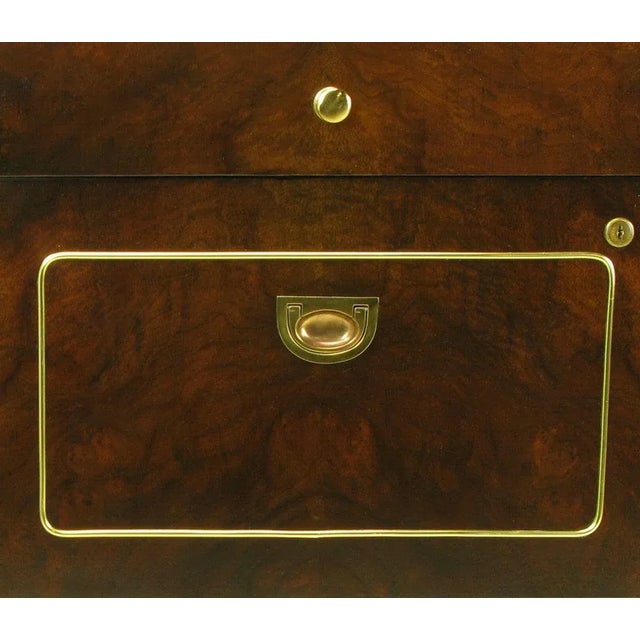 Chocolate Romweber Burled Walnut and Brass Campaign-Modern Credenza For Sale - Image 8 of 10