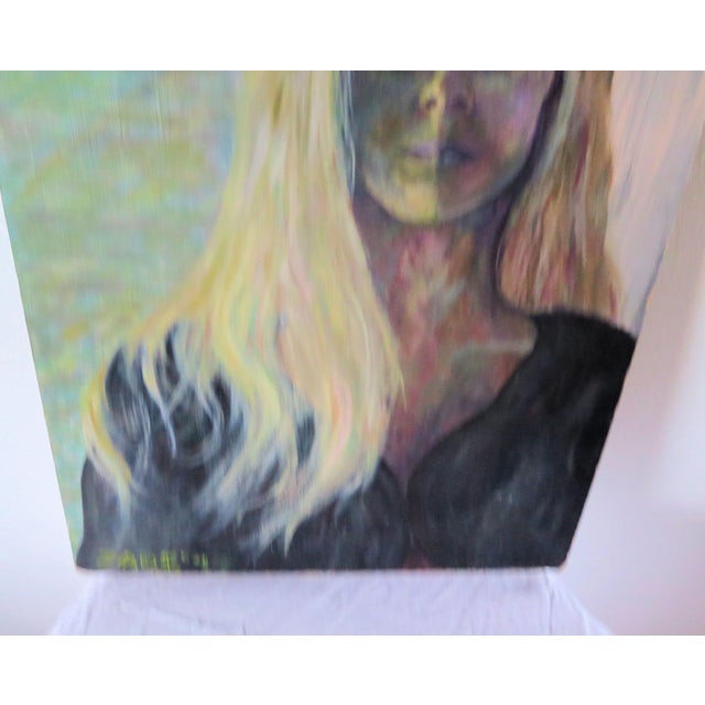 Mid-Century Modern Portrait of a Young Beach Blonde Girl, Signed Jade '79 For Sale - Image 3 of 5