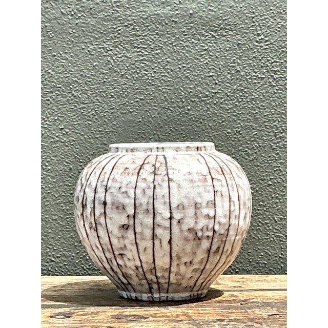 White Vintage Brown and White Ceramic Vase For Sale - Image 8 of 12