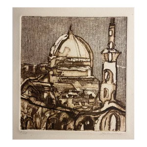 1970s Ida Newman Dome of the Rock Jerusalem Etching