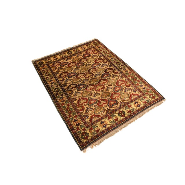 Shabby Chic 1980s 1980's Semi Vintage Kazak Gold/Blue Wool Rug - 4'3'' X 5'6'' For Sale - Image 3 of 10