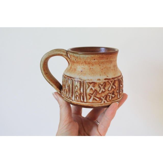 Vintage Signed Studio Art Textured Pottery Coffee Mug For Sale - Image 4 of 8