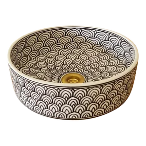 21st Century Ceramic Washbasin Black Vessel Sink Handmade Moroccan Fully Painted With Free Brass Drain
