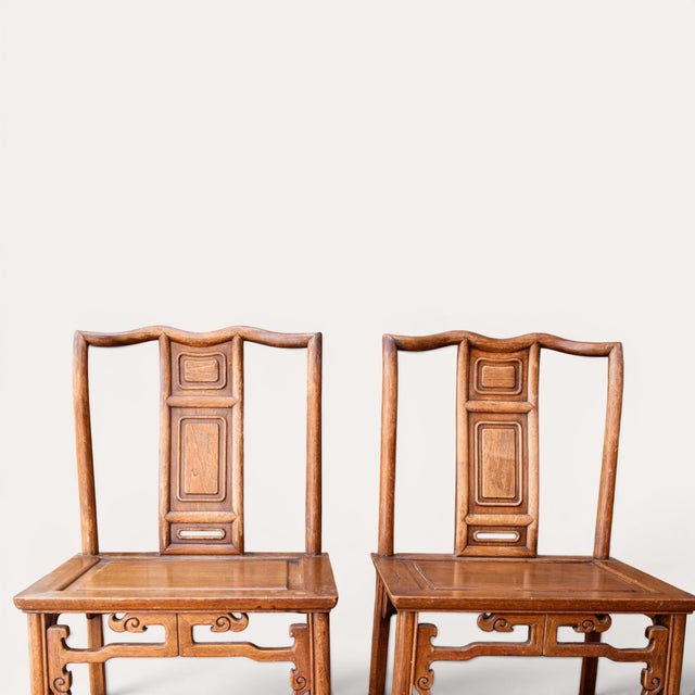 Brown Vintage Asian Side Chairs, a Pair For Sale - Image 8 of 16