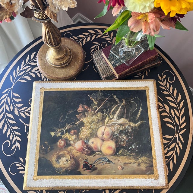 Amazing hand-painted LARGE rectangular Florentine box with still life top // giltwood box // mid 20th century // gilt // made in Italy // floral For Sale - Image 10 of 12