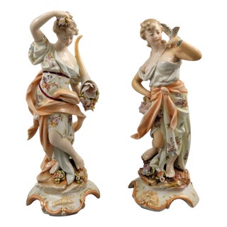 Porcelain Spring and Autumn Figures by Christian Nonne for Volkstedt, 1780s, Set of 2 For Sale