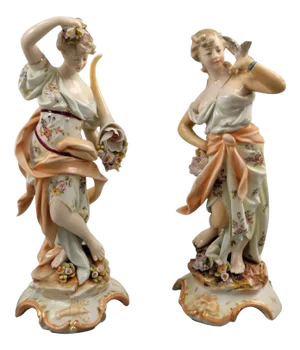 Porcelain Spring and Autumn Figures by Christian Nonne for Volkstedt, 1780s, Set of 2